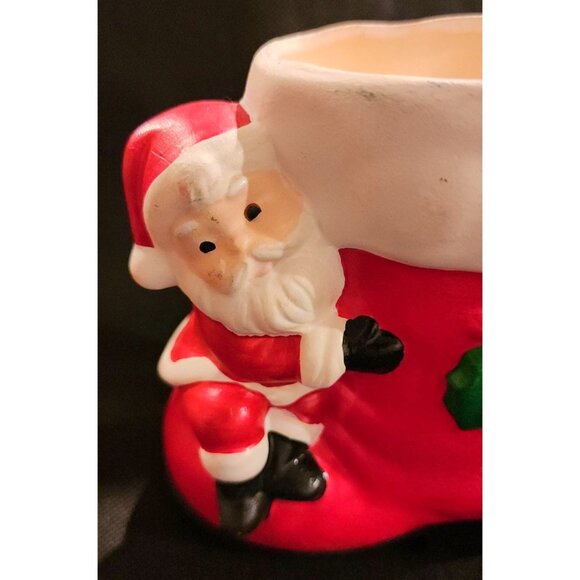 Vintage Mcm Santa Claus Boot Ceramic Planter Holiday Decor - Picture 2 of 9